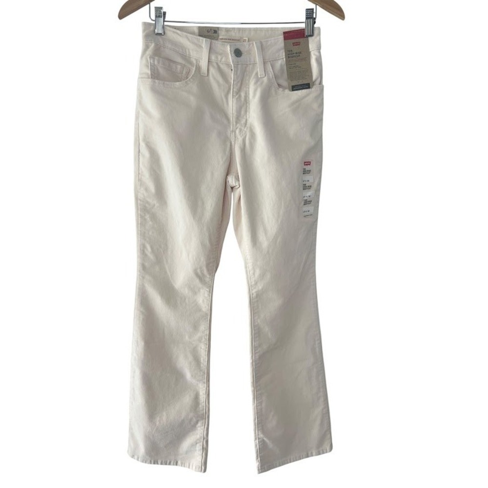Levis 725 High Rise Bootcut Corduroy Pants 27x30 Cream Ecru Stretch NWT